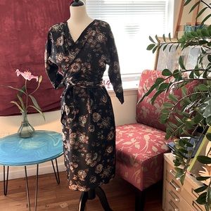 1950s Vintage Silk Taffeta Floral Print  Dress